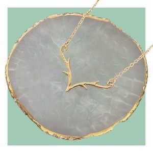 Deer Antler Necklace with Gold Plated Pendant and Cable Chain Layering Jewelry